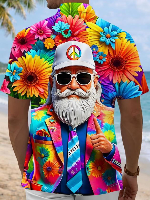 Hawaiian Hippie Old Man Floral Men's Pocket Short Sleeve Shirts