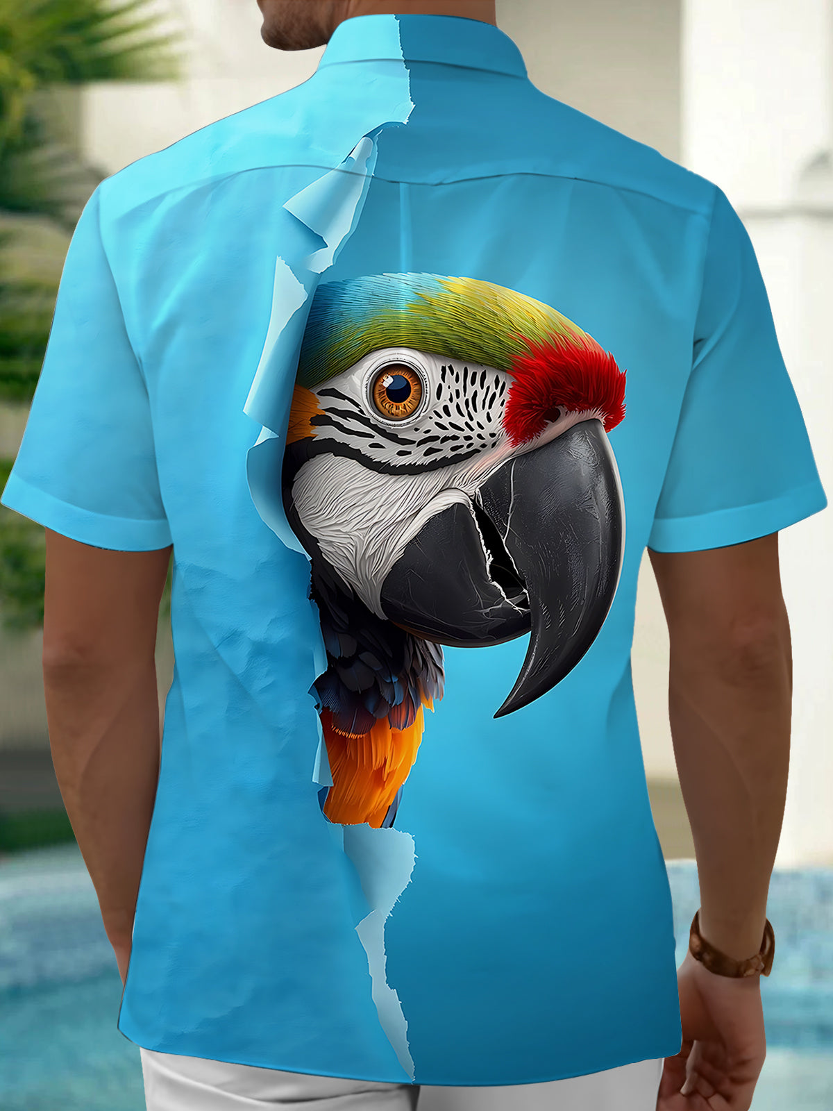 Parrot Print Men's Pocket Short Sleeve Shirts