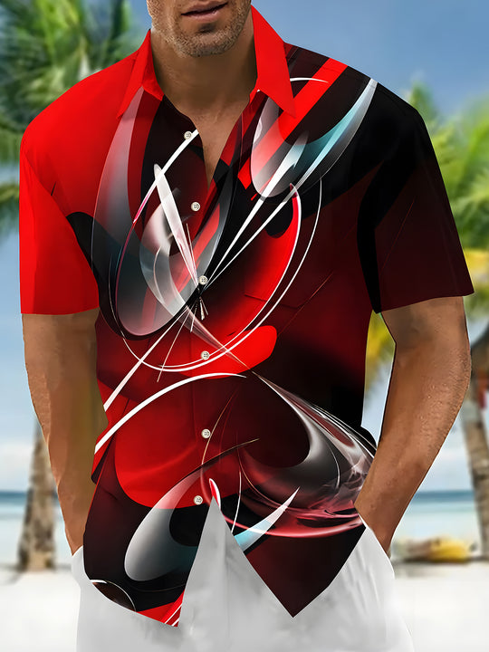 Men abstract print short sleeve shirt front view
