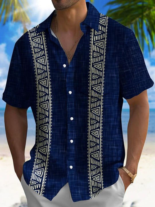 Men's geometric pocket short sleeve shirt front view