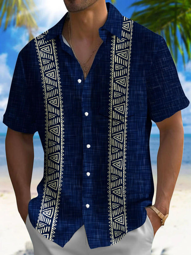 Men's geometric pocket short sleeve shirt front view