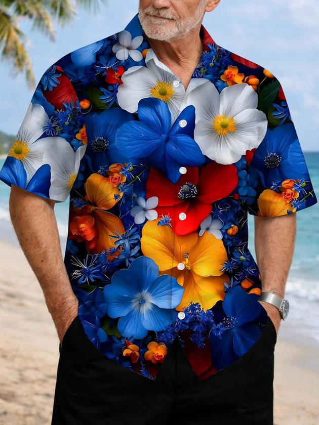Floral Print Men's Pocket Short Sleeve Shirts