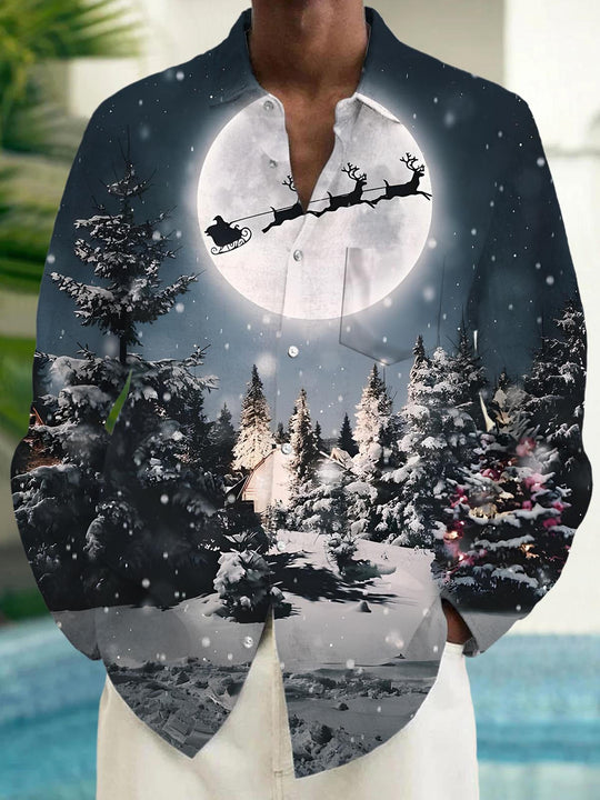 Men's long sleeve festive shirt front view for Christmas holiday party