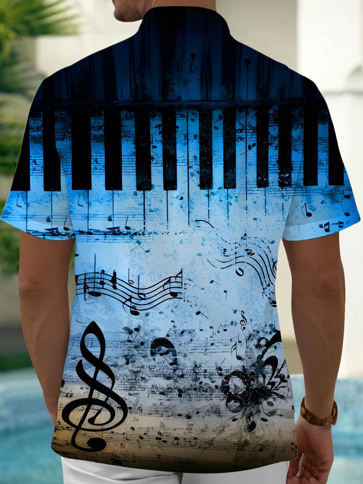 Piano Music Notes Men's Pocket Short Sleeve Shirts