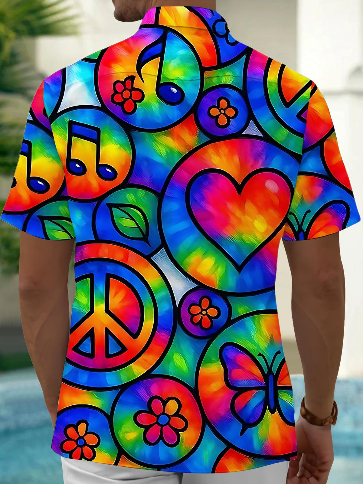 Hippie Art Print Men's Pocket Short Sleeve Shirts