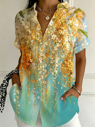 Art Gradient Draping Floral Women's Short Sleeve Shirts