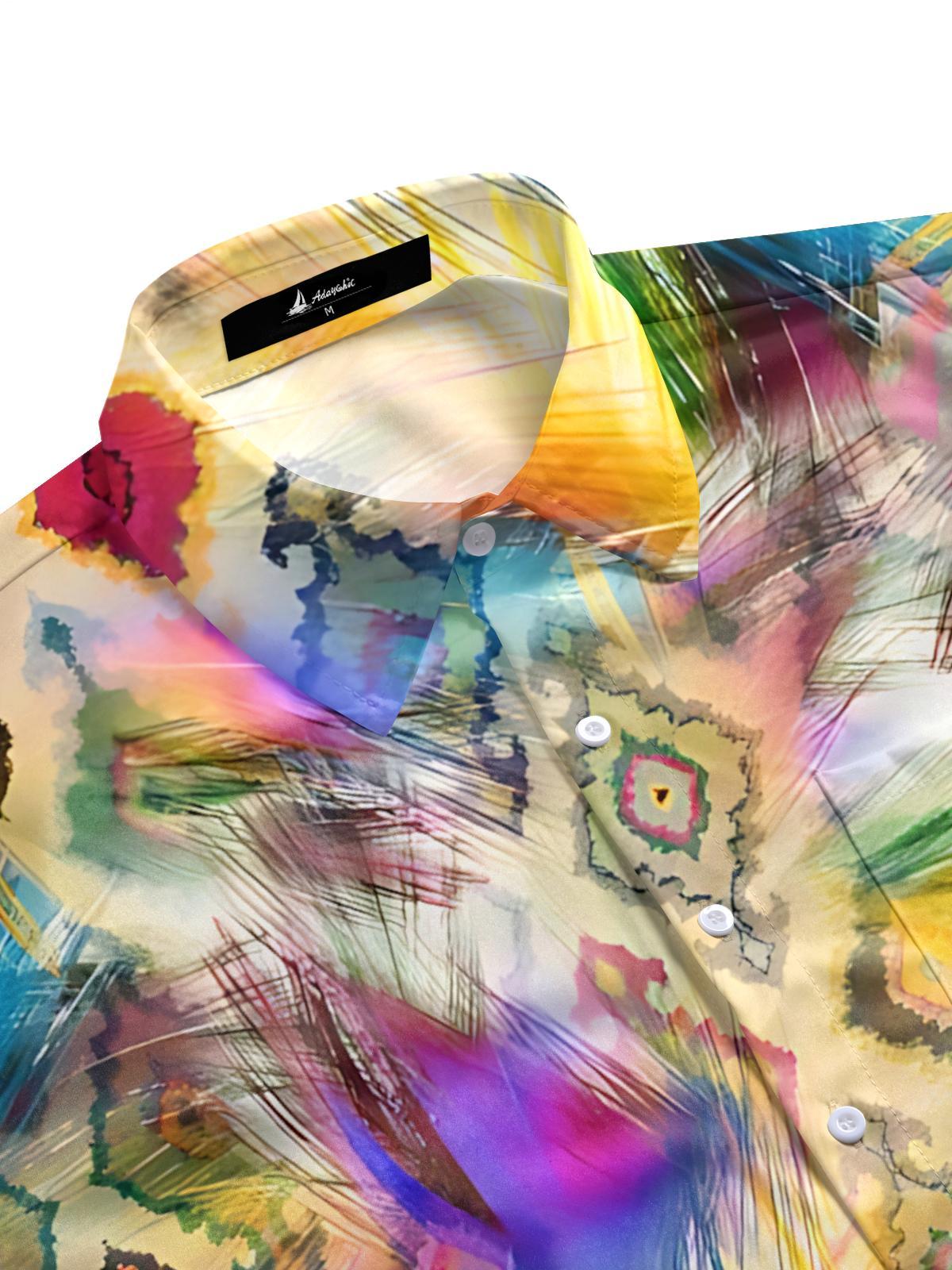 Men's abstract print short sleeve shirt side view