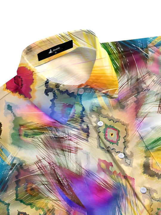 Men's abstract print short sleeve shirt side view