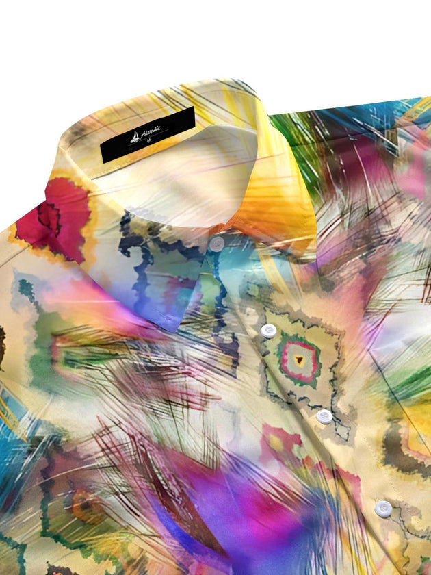 Men's abstract print short sleeve shirt side view