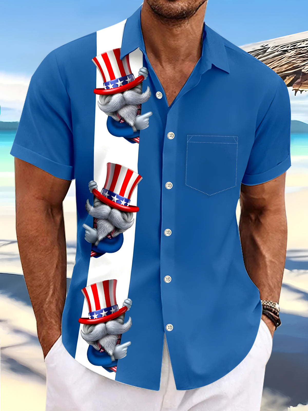 Independence Day Gnome Men's Pocket Short Sleeve Shirts