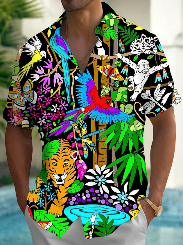 Forest Animals Men's Pocket Short Sleeve Shirts