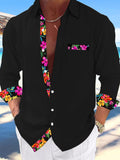 Floral Long Sleeve Men's Shirts With Pocket