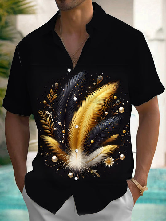 men's feather print shirt front view