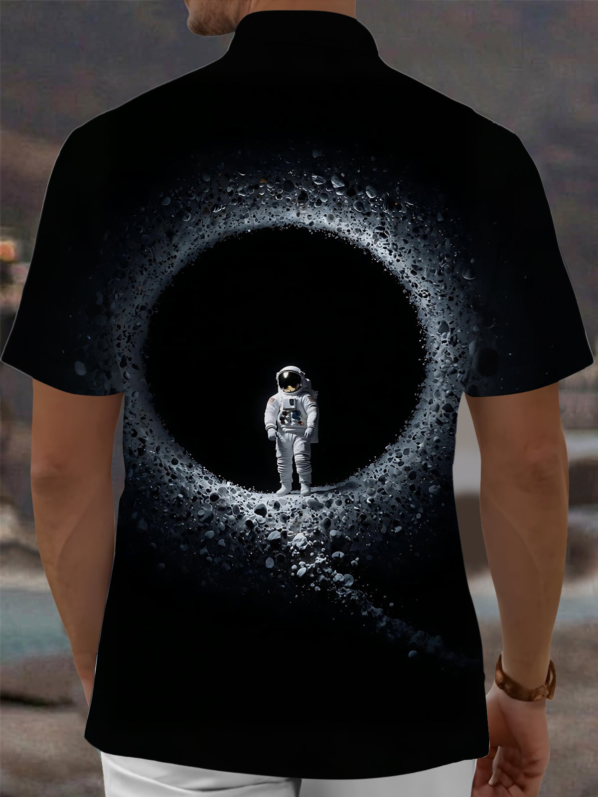 Astronaut Print Men's Pocket Short Sleeve Shirts