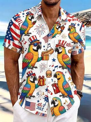 Fun Hawaii Independence Day Parrot Burger Hot Dog Music Note Men's Pocket Short Sleeve Shirts
