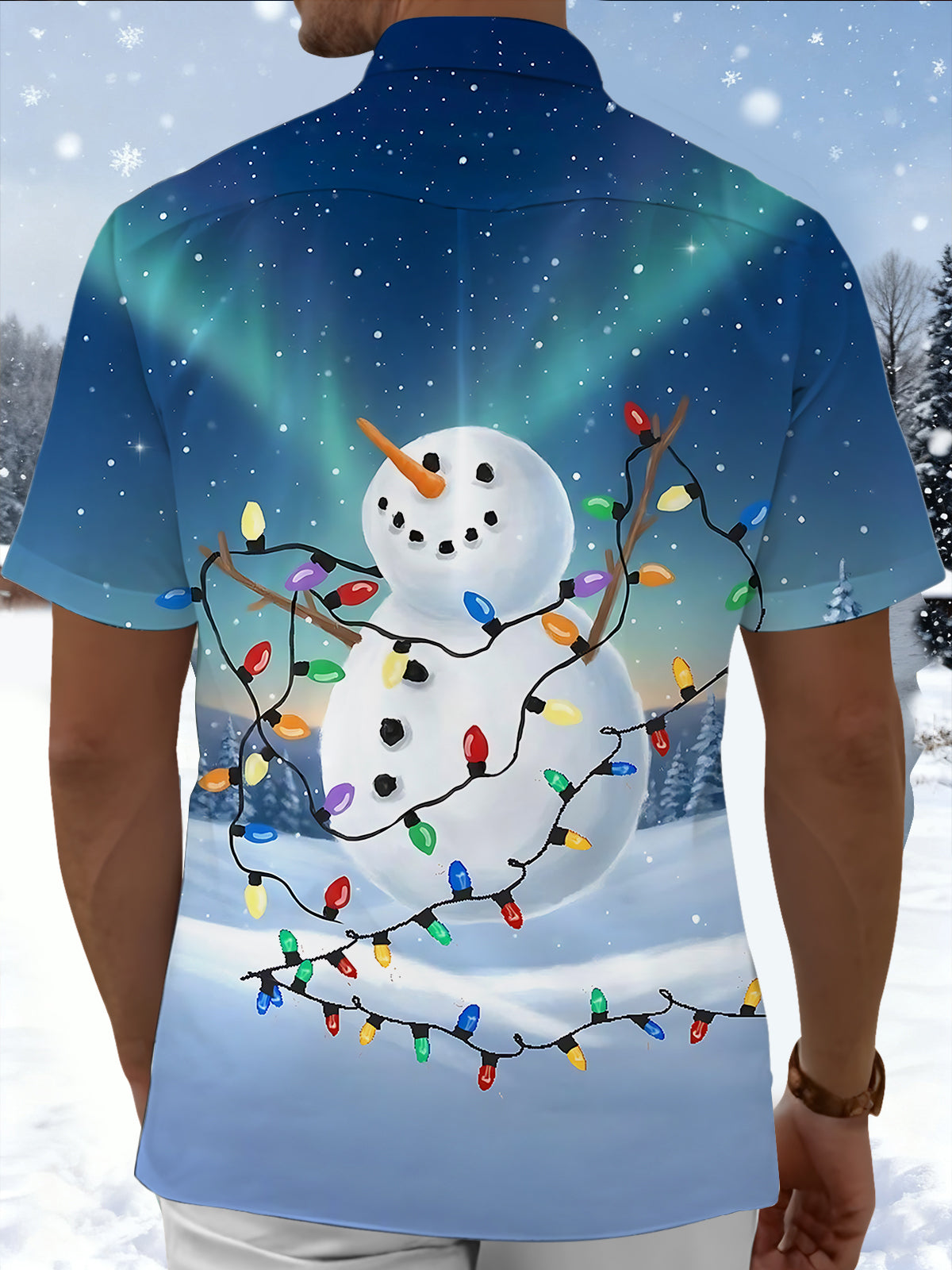 Snowman Light Print Men's Pocket Short Sleeve Shirts