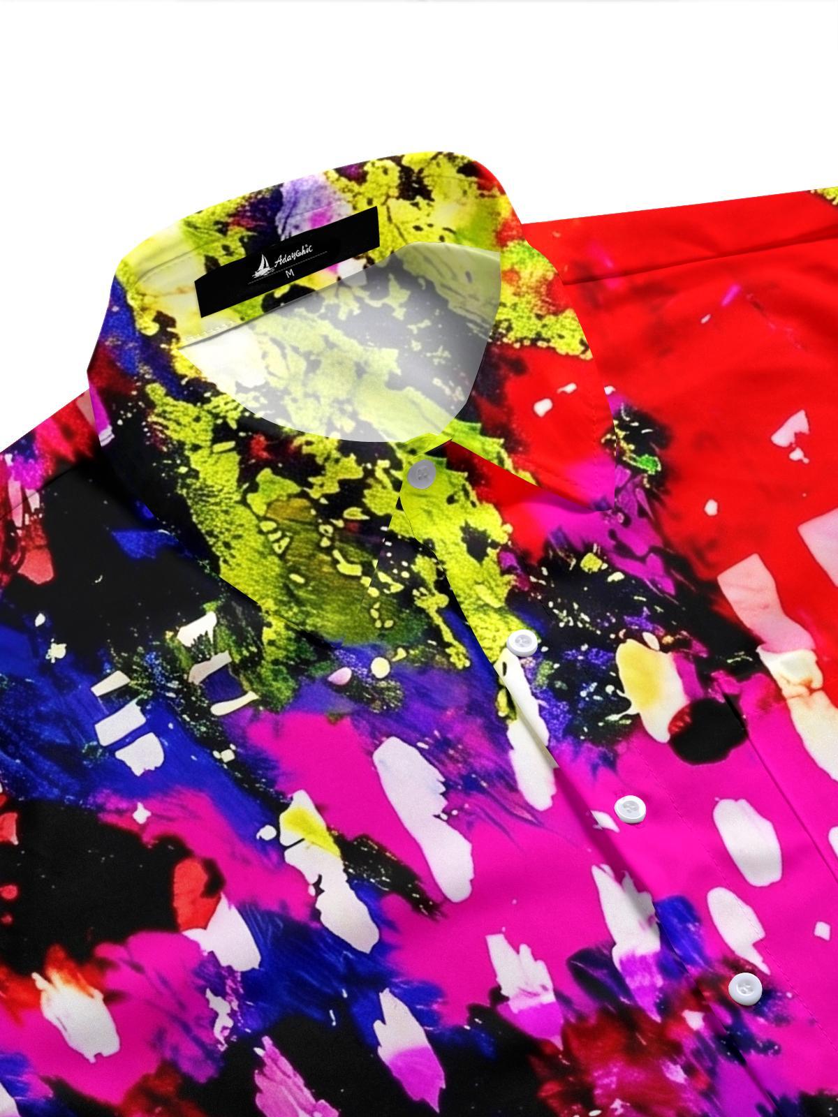 Colorful Abstract Splatter Tie-Dye Men's Pocket Short Sleeve Shirts