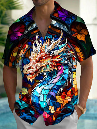 men's colorful dragon print shirt front view