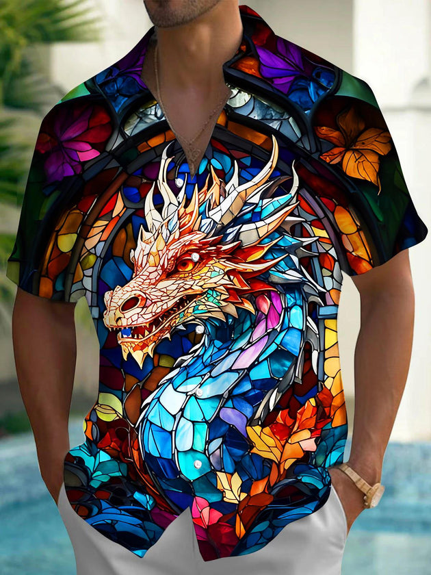 men's colorful dragon print shirt front view