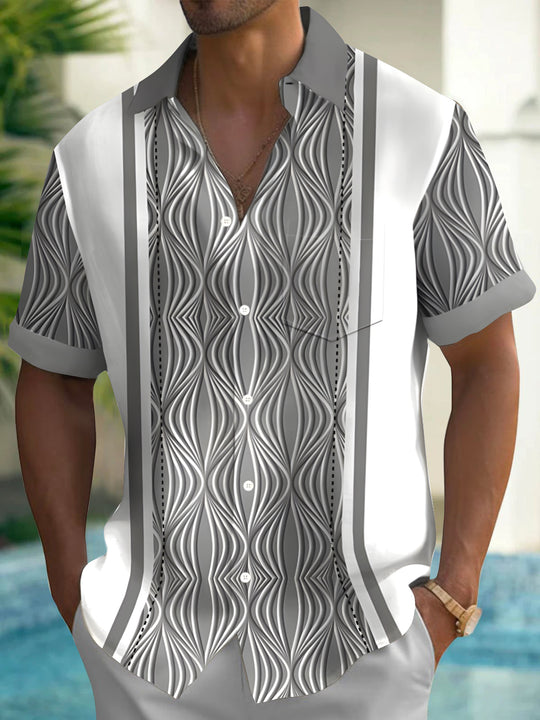 Men's short sleeve patterned pocket shirt front view