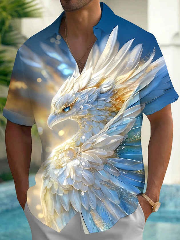 Men's eagle print pocket short sleeve shirt front view