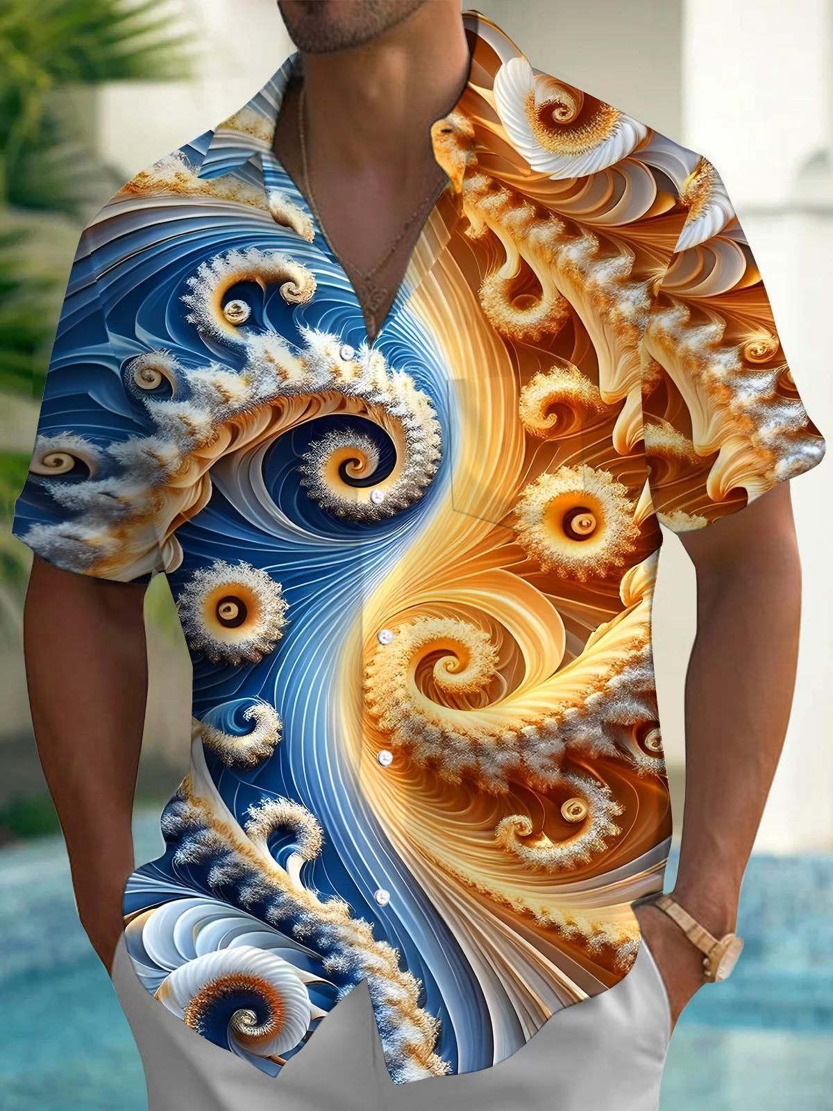 Color Blocking Vortex Men's Pocket Short Sleeve Shirts