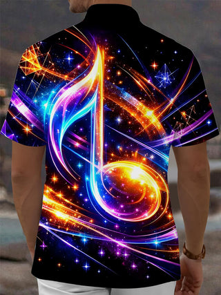 Men's Musical Note Print Short Sleeve Shirt Back View