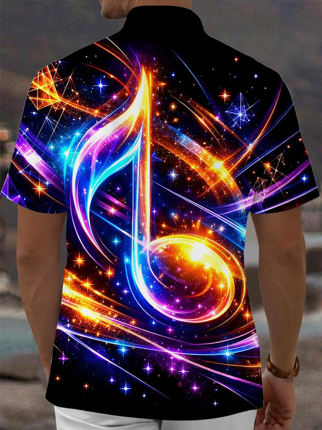 Men's Musical Note Print Short Sleeve Shirt Back View