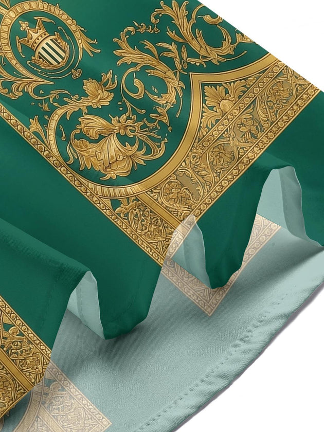 Green Gold Gradient Baroque Pattern Men's Pocket Short Sleeve Shirts