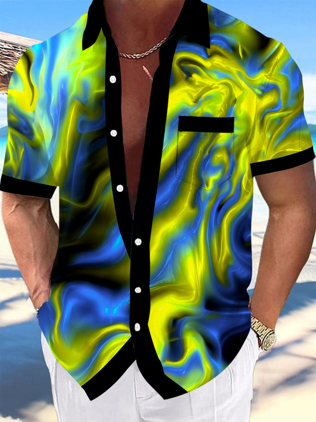 Men abstract print short sleeve shirt front view