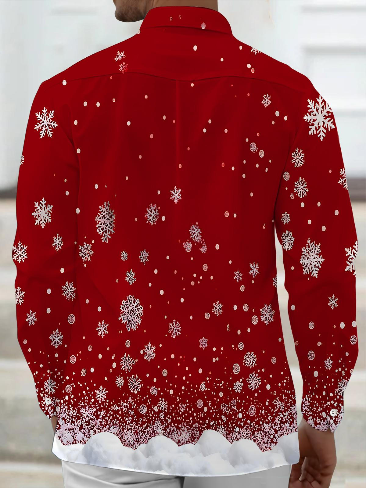 Fun Christmas Snowflakes Xmas Men's Pocket Long Sleeve Shirts