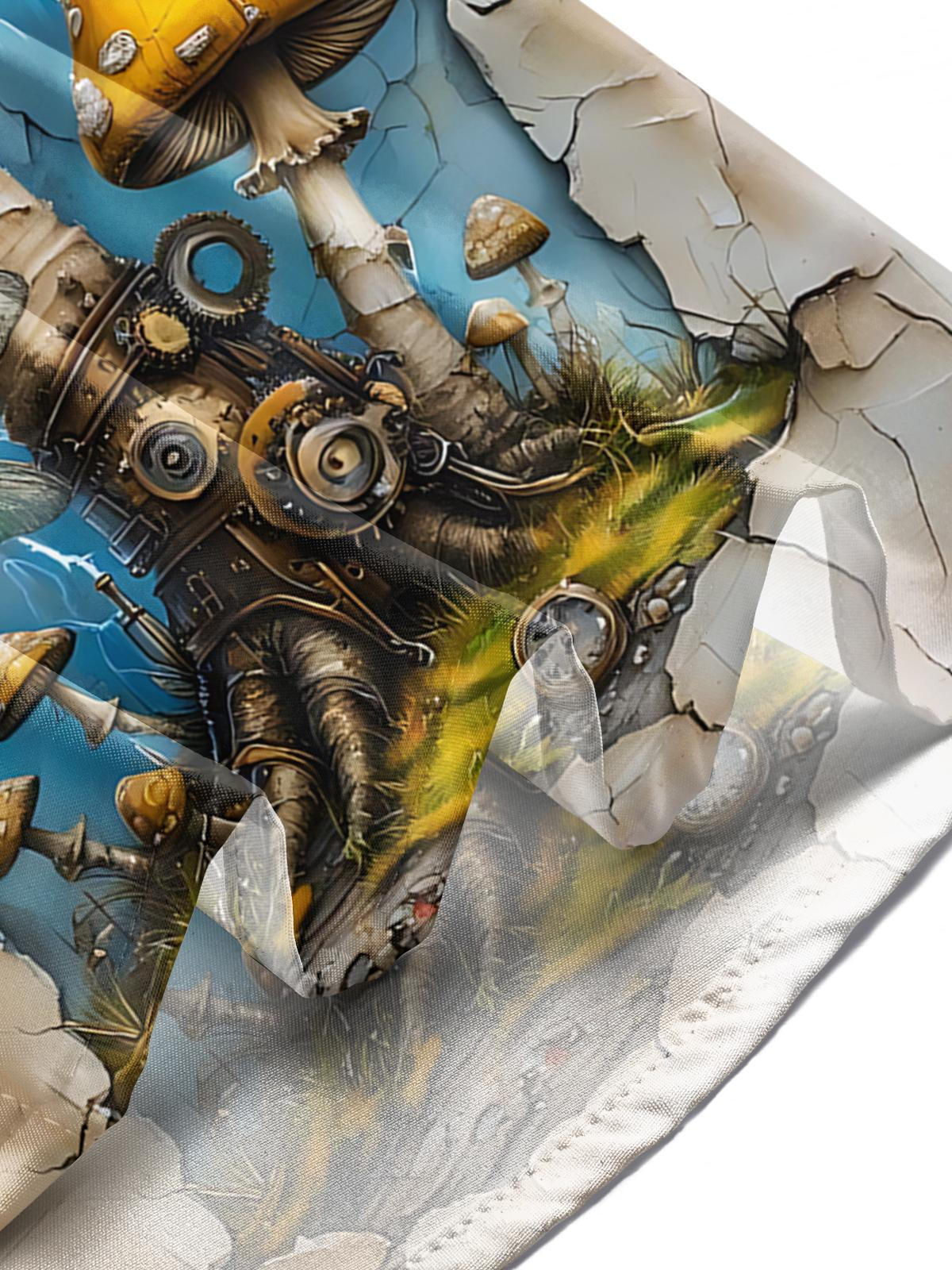 Mushroom Dragonfly Print Men's Pocket Short Sleeve Shirts