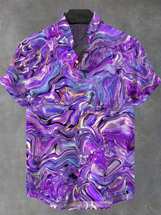 Men Abstract Print Short Sleeve Shirt Front View