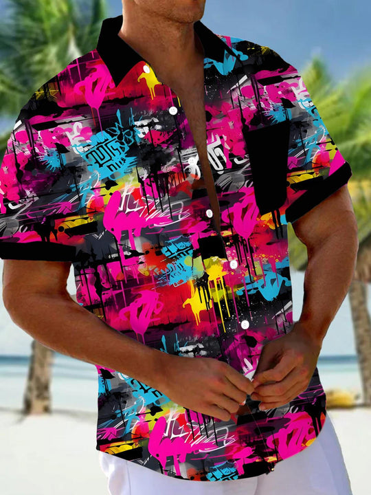 Men's artistic gradient pocket short sleeve shirt front view