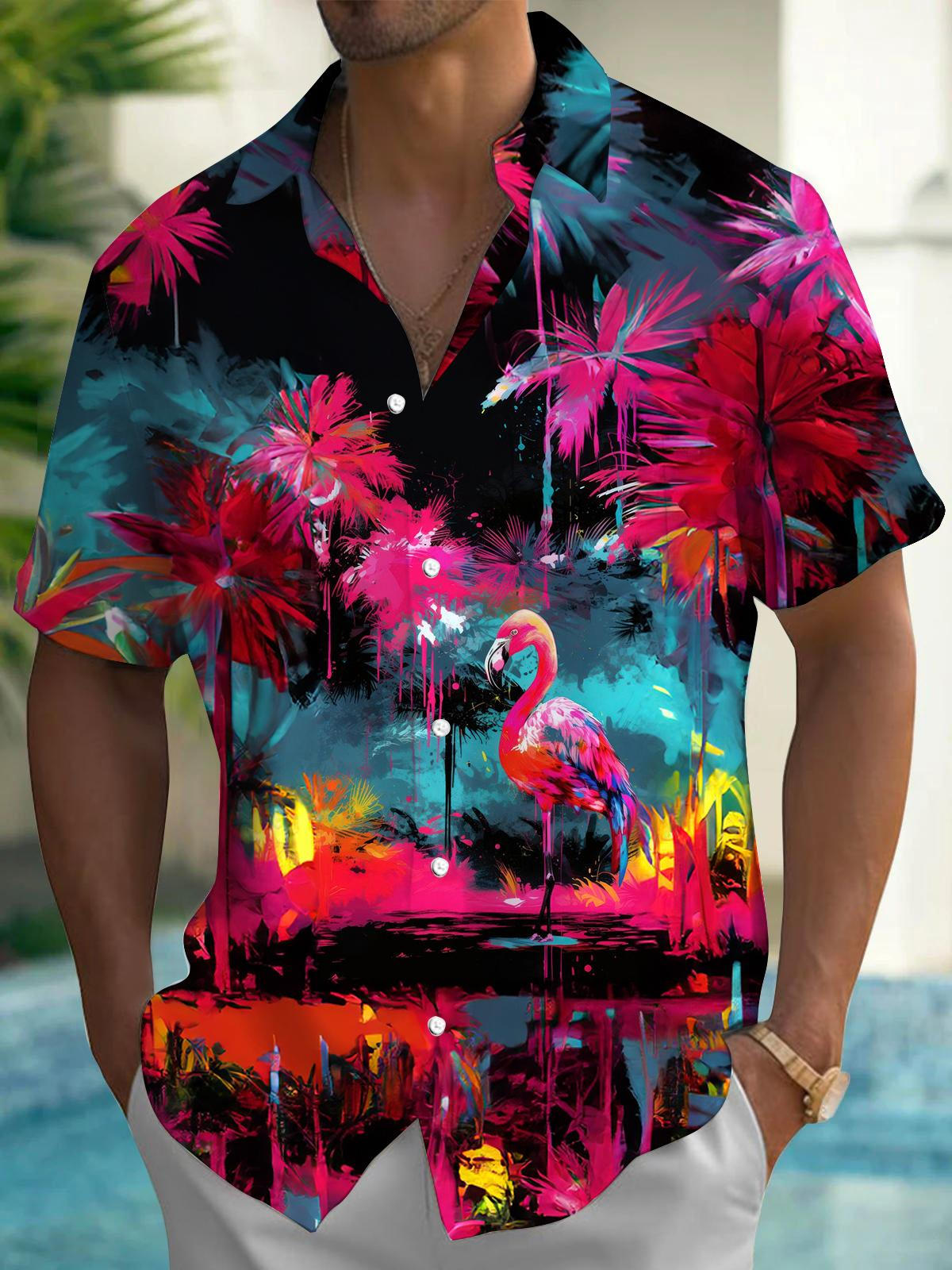 Flamingo Men's Pocket Short Sleeve Shirts