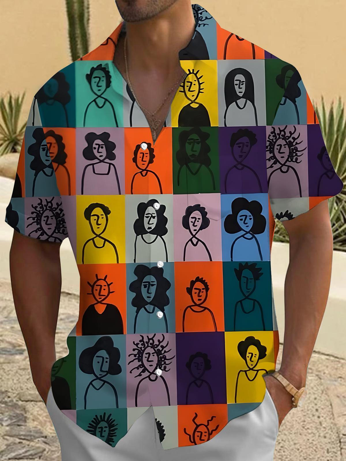 Face Art Print Men's Pocket Short Sleeve Shirts