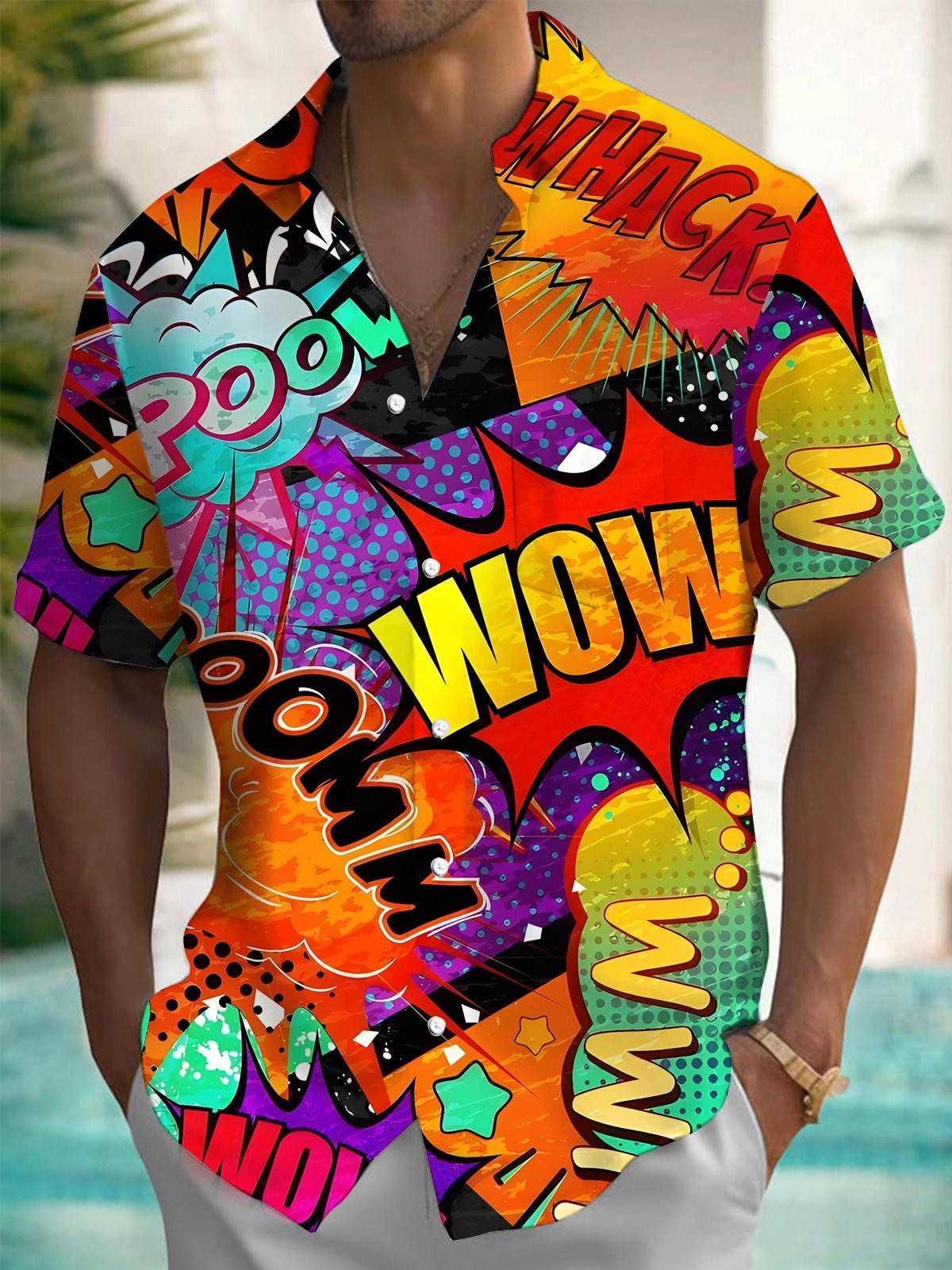 Letter Art Print Men's Pocket Short Sleeve Shirts