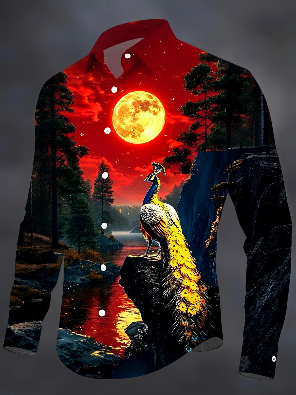 Peacock Men's Pocket Long Sleeve Shirts