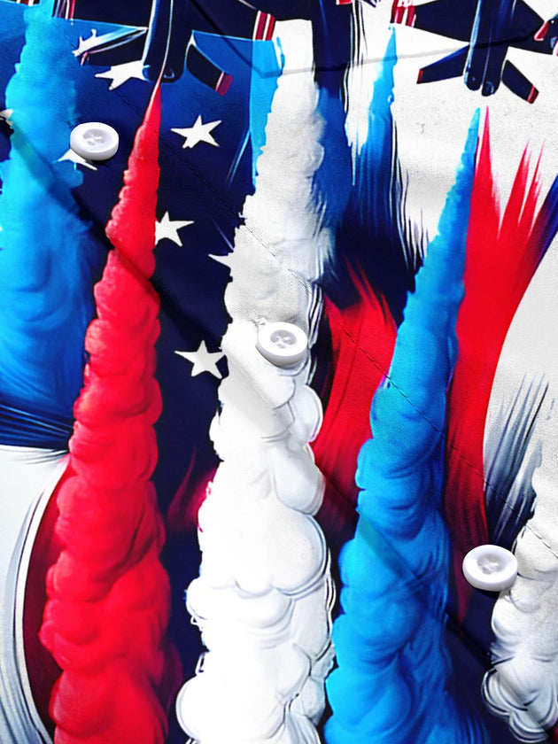 men's American flag print short sleeve flat lay shirt