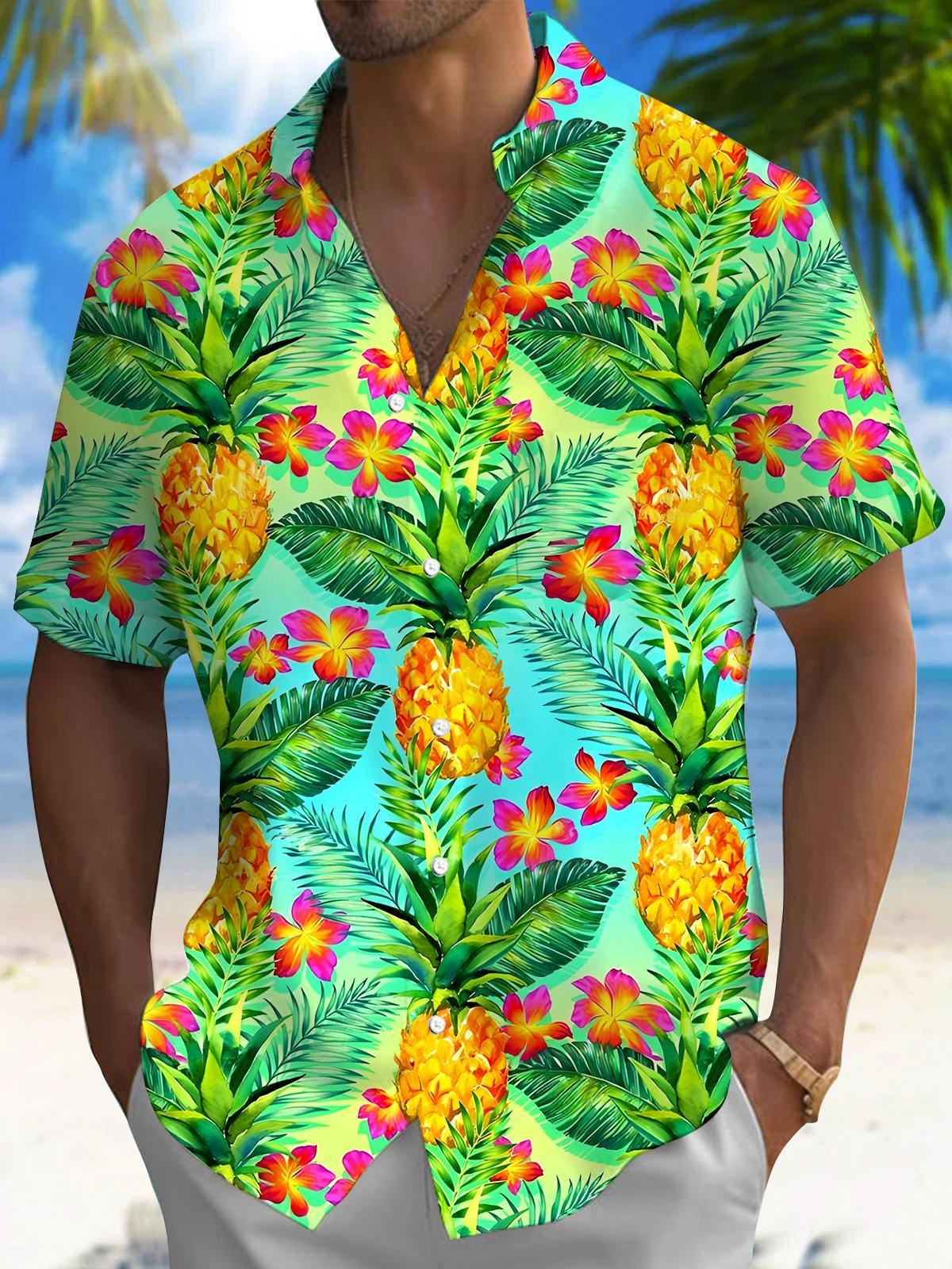 Pineapple Men's Pocket Short Sleeve Shirts