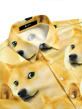 men's funny dog pattern half sleeve shirt side view
