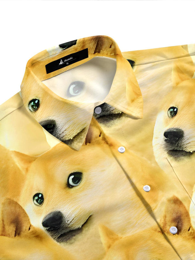 men's funny dog pattern half sleeve shirt side view