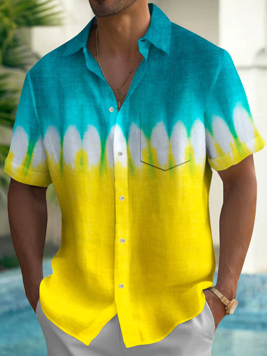 Men's short sleeve patterned shirt front view