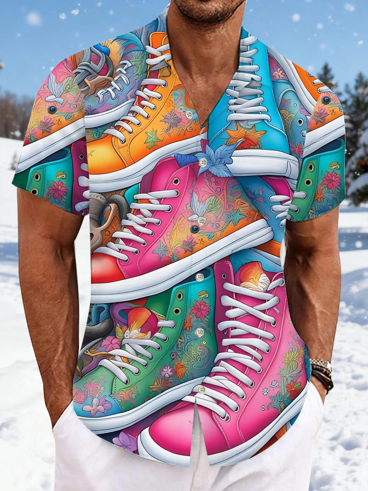 Shoes Print Men's Pocket Short Sleeve Shirts