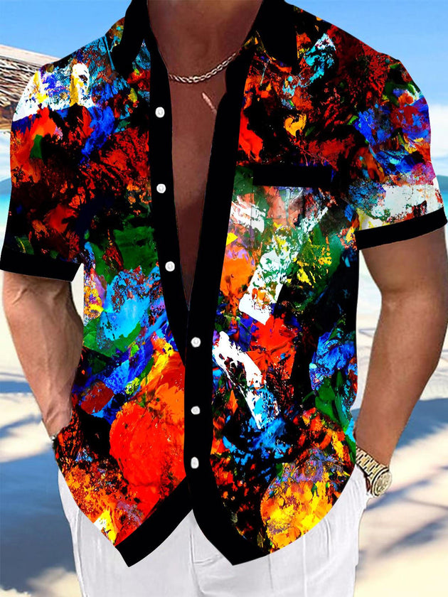 Men abstract print short sleeve shirt front view