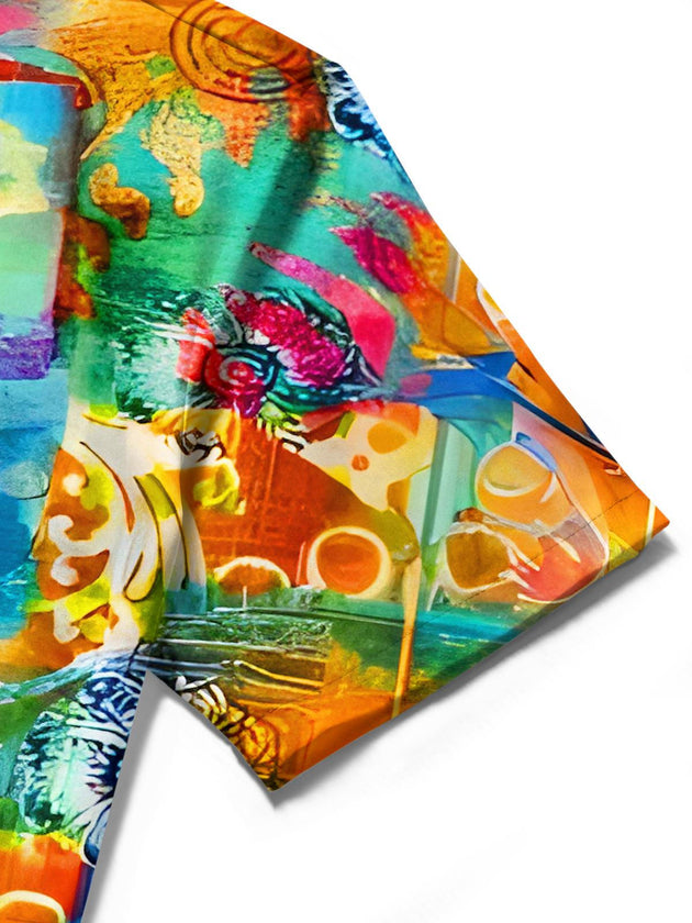 men's colorful vintage style shirt close-up short sleeve