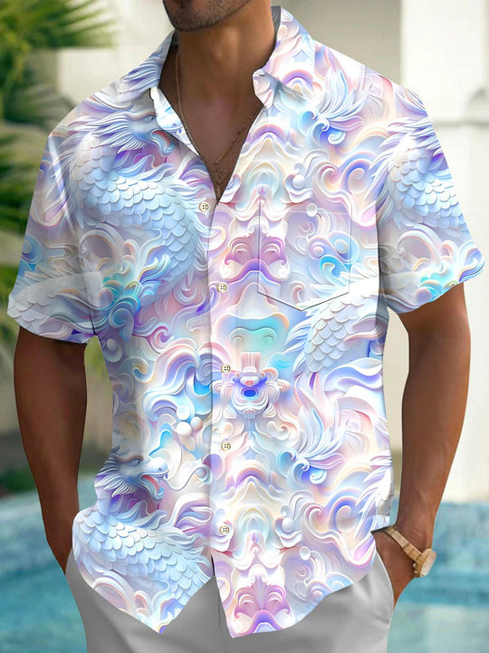 Men's dragon print short sleeve shirt front view