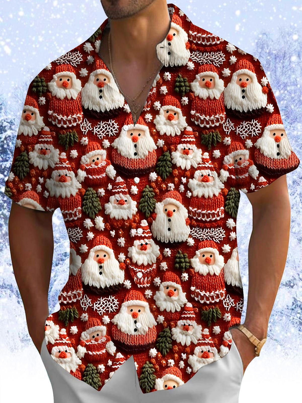 Funny Christmas Santa Claus Xmas Men's Pocket Short Sleeve Shirts