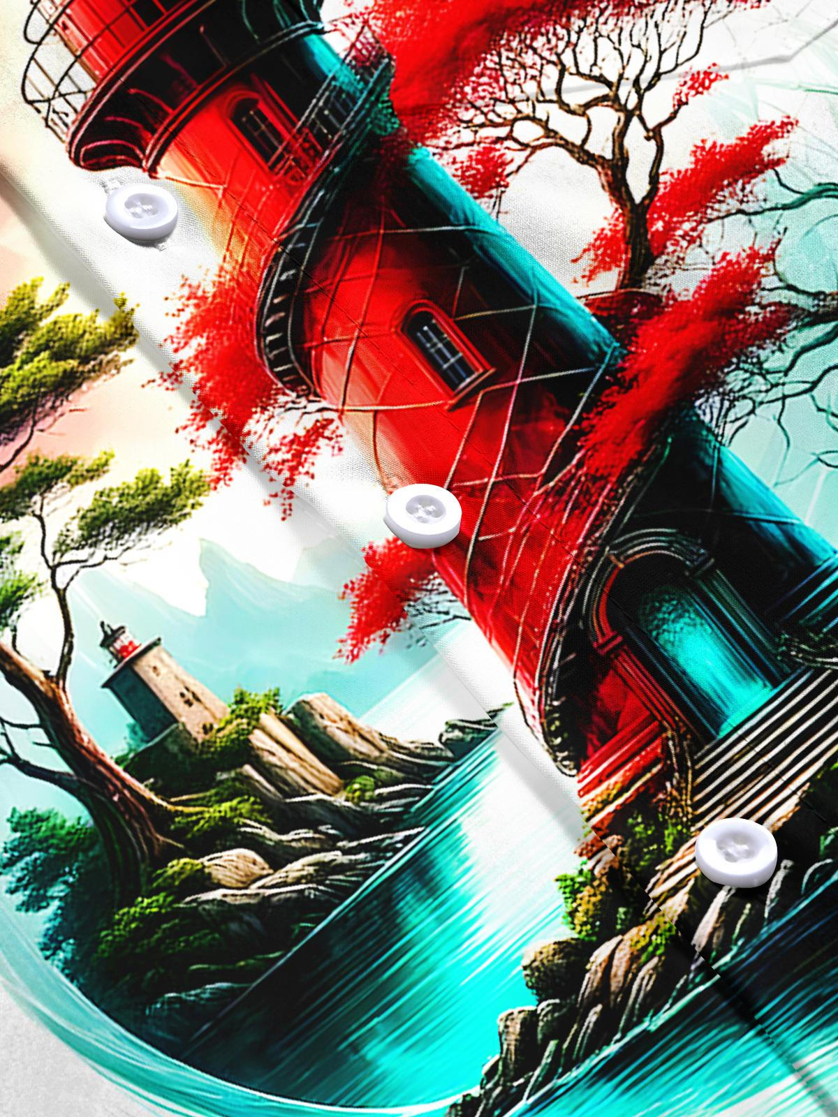 Hawaiian Lighthouse Boat Men's Pocket Short Sleeve Shirts