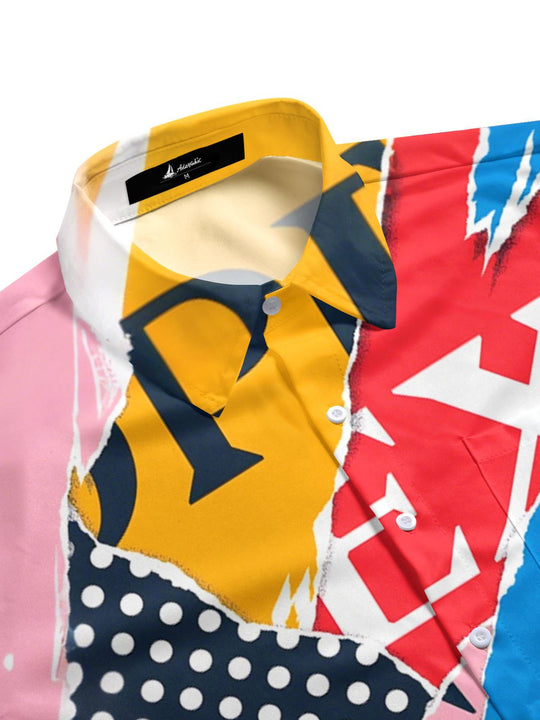 Men's geometric pattern print pocket half sleeve shirt side view